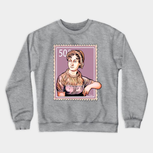 Jane Austen Postage Stamp Crewneck Sweatshirt by pembertea